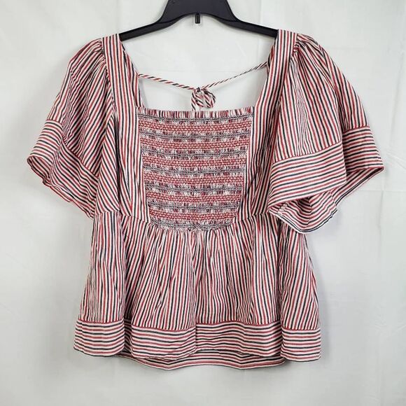 Old Navy Tops - Old Navy 2x Plus White Striped Blouse Open Back